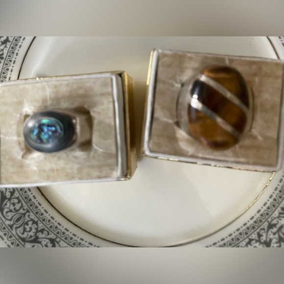 Abalone and Tiger’s Eye Sterling Silver Rings